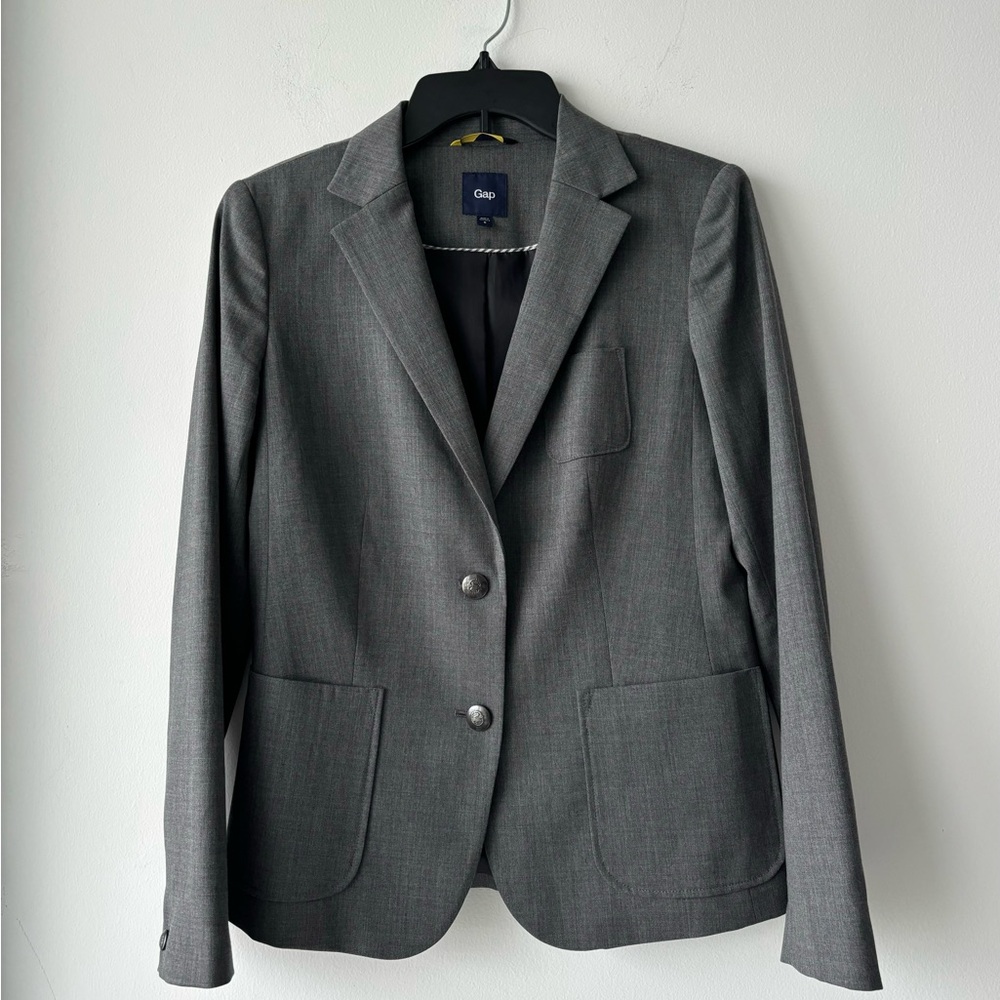 Y2K GAP Blazer Wool Gray 2 Button Pockets Womens 6 Career Preppy Academia NWOT